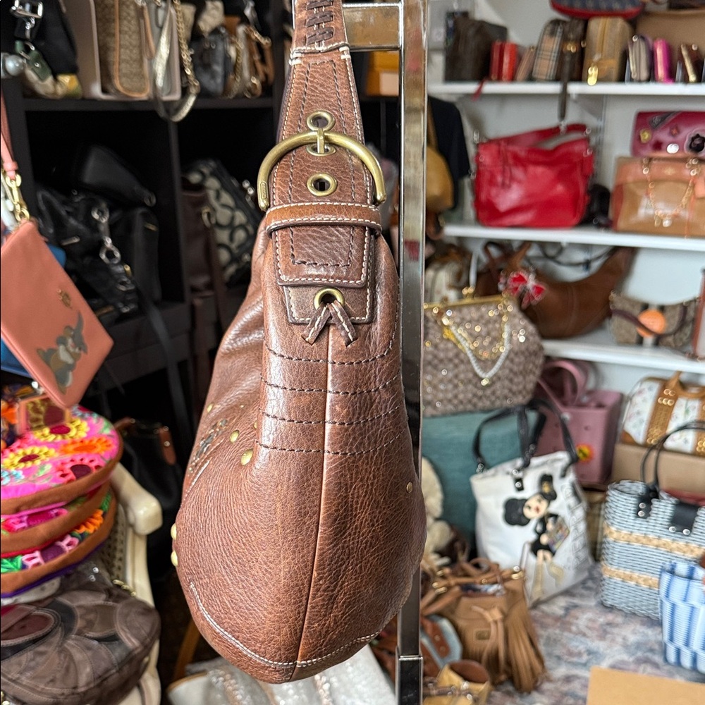 Coach Mia Brown Studded Leather Hobo Bag - Picture 4 of 7
